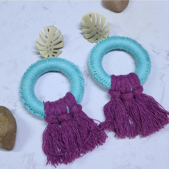 La Tiendita de Margarita Jewelry - Handmade tassel hoops earrings macrame stainless steel new